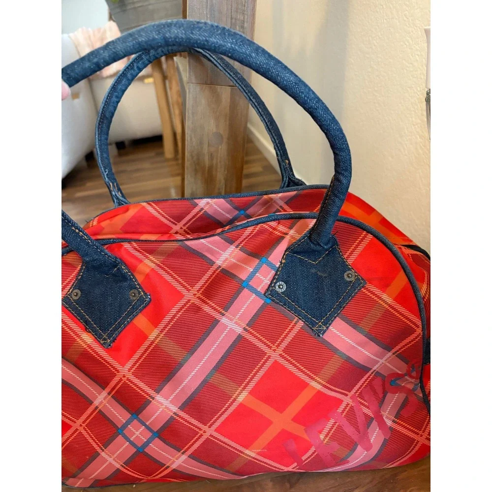 Levis Red Plaid Bowling Bag Denim Handle Logo Satchel bag